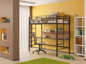 Кровать-чердак Амстердам Черный стол дуб крафт табак