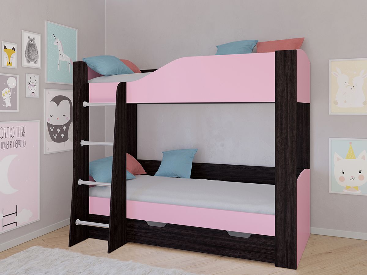 Двухъярусная кровать Астра 2 Венге/Розовый