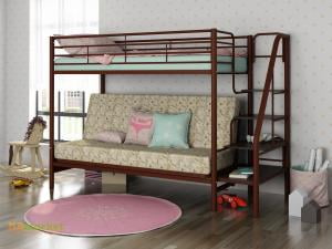 Двухъярусная кровать с диваном Мадлен 3 Коричневая