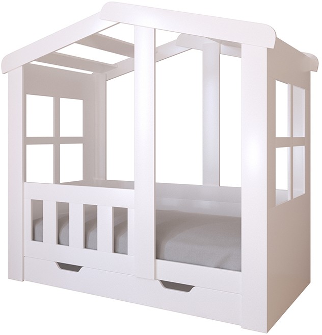 Детская кровать Астра домик с ящиком Белая