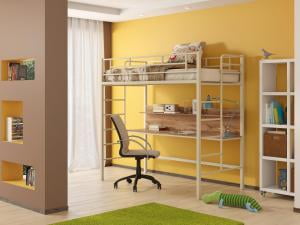 Кровать-чердак Амстердам Слоновая кость стол дуб крафт табак