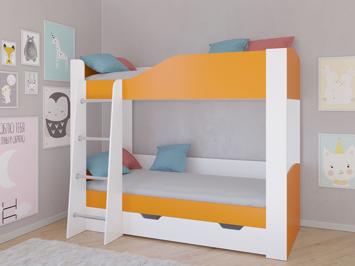 Двухъярусная кровать Астра 2 Белый/Оранжевый
