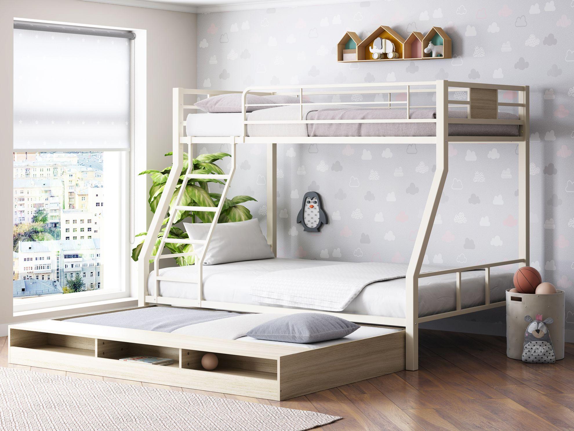 Двухъярусная кровать Гранада-1КВ с выкатным спальным местом, Бежевый/Дуб сонома