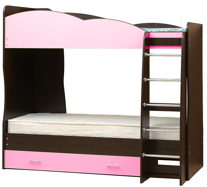 Двухъярусная кровать Юниор 2.1 Венге/Светло-розовый