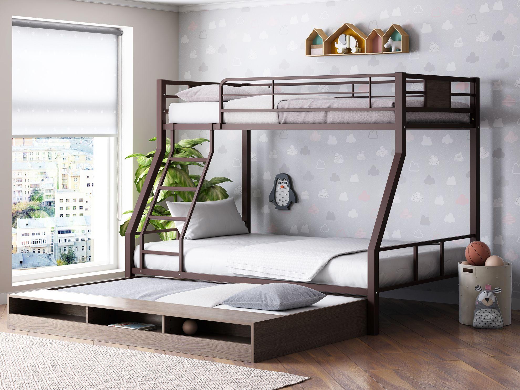 Двухъярусная кровать Гранада-1КВ с выкатным спальным местом, Коричневый/Венге