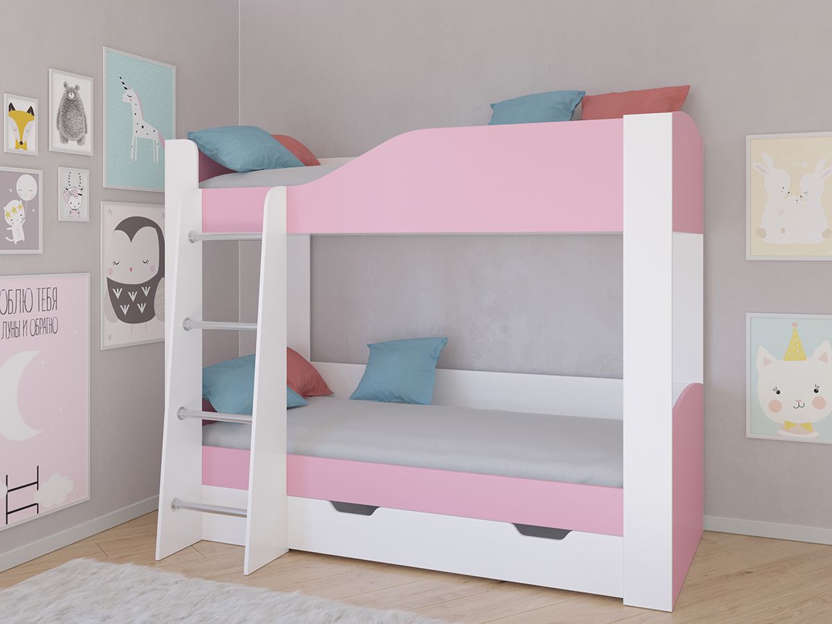 Двухъярусная кровать Астра 2 Белый/Розовый