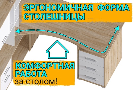 Картинка Компьютерный стол Джаз-15 Дуб Сонома/Белый левый
